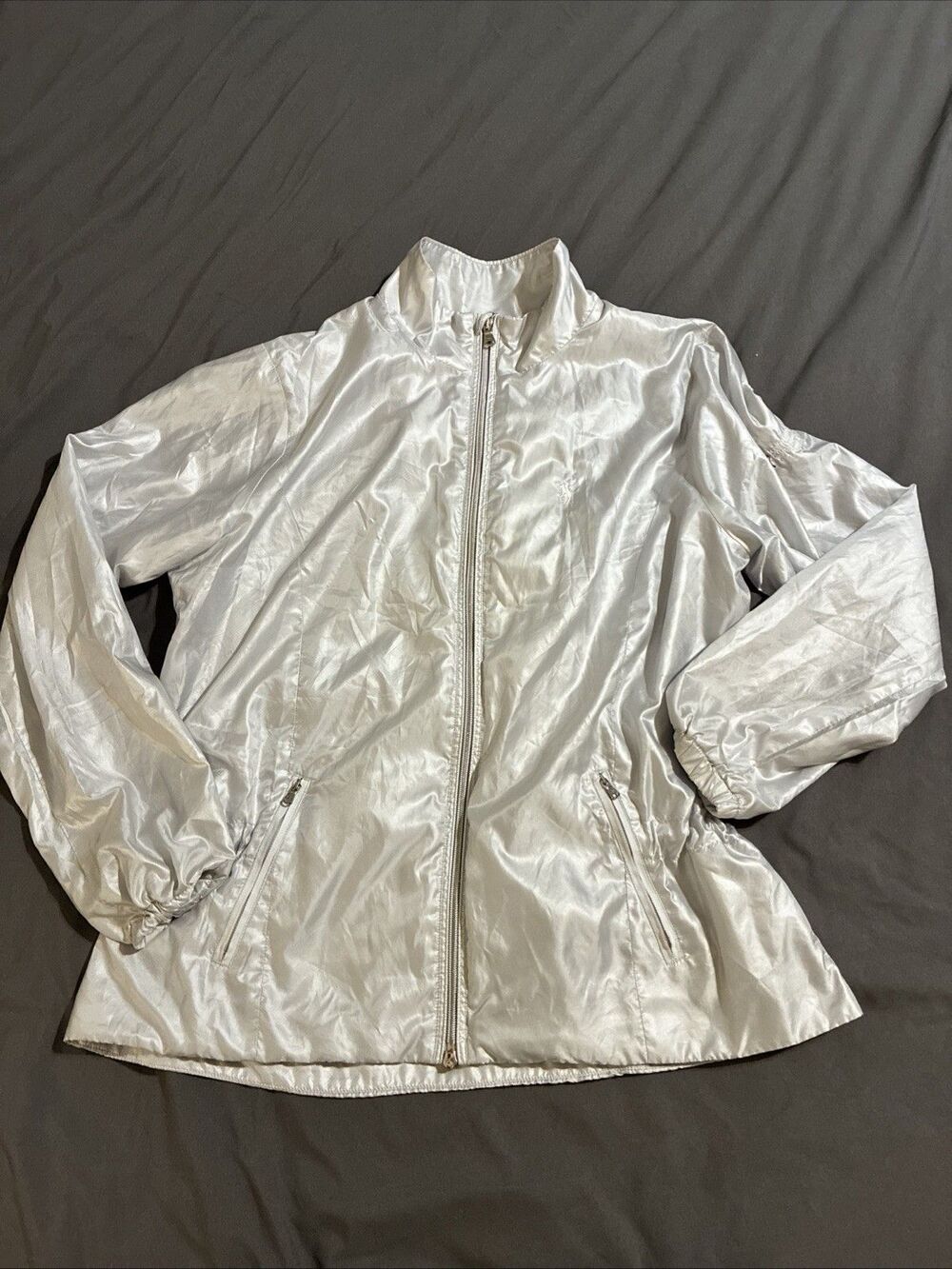 Women's Polo Golf Ralph Lauren Silver Water Resistant Jacket Shiny Sportswear XL